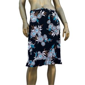 Y2K Vintage Requirements Floral Print knee length skirt with ruffle hem poly, L